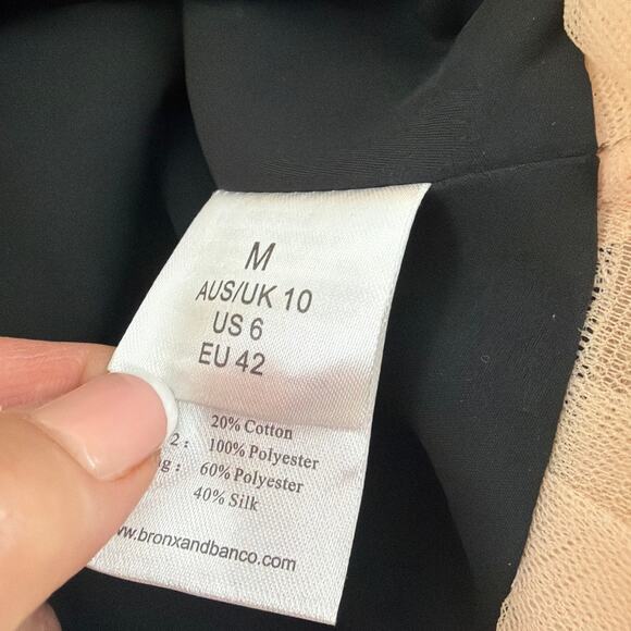 Bronx and Banco Women's Black Beige Catalina Ruffled Satin Minidress Size 6 - Picture 7 of 9